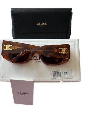 Celine Tortoiseshell Sunglasses with Gold Triomphe Accents